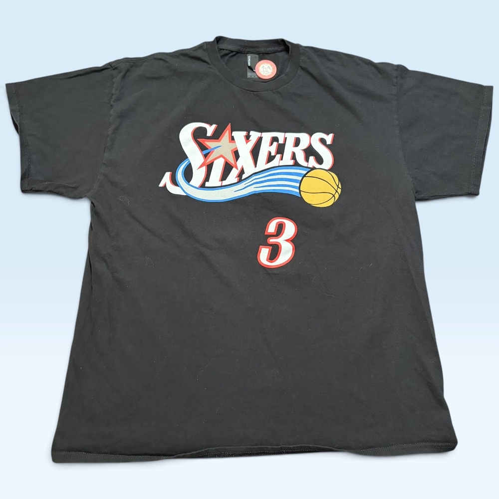 Philadelphia 76ers Shirt Mens XL Black NBA Basketball Port & Co Iverson 3 Tee